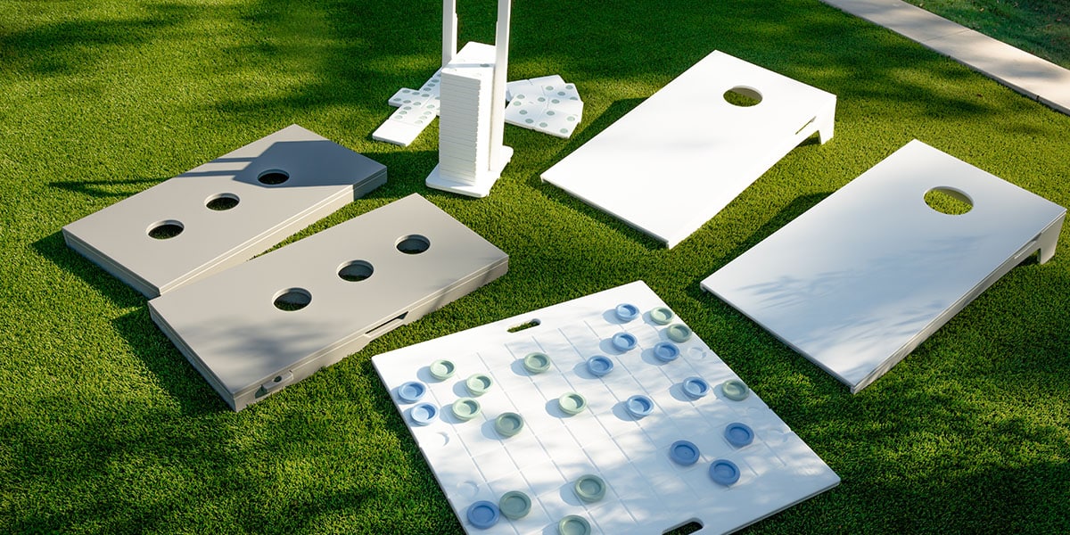 Outdoor games sitting out on the lawn