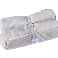 Gray Laze Hammock from Ledge Lounger with a contoured design and subtle swirling pattern similar to marine-grade fabrics. A blue and white BL label is attached on the side, set against a plain white background.