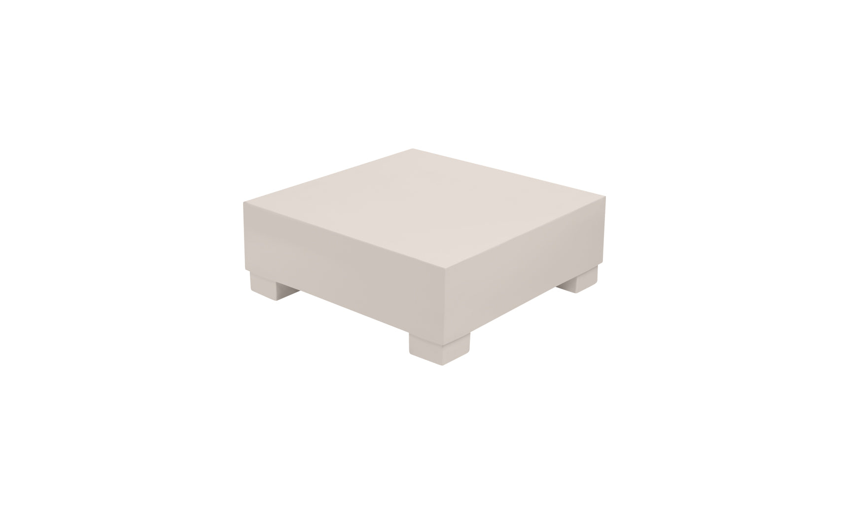 Beige, modern Signature Coffee Table by Ledge Lounger, with a square design, flat top, and four short legs, viewed from a slight angle against a white background.