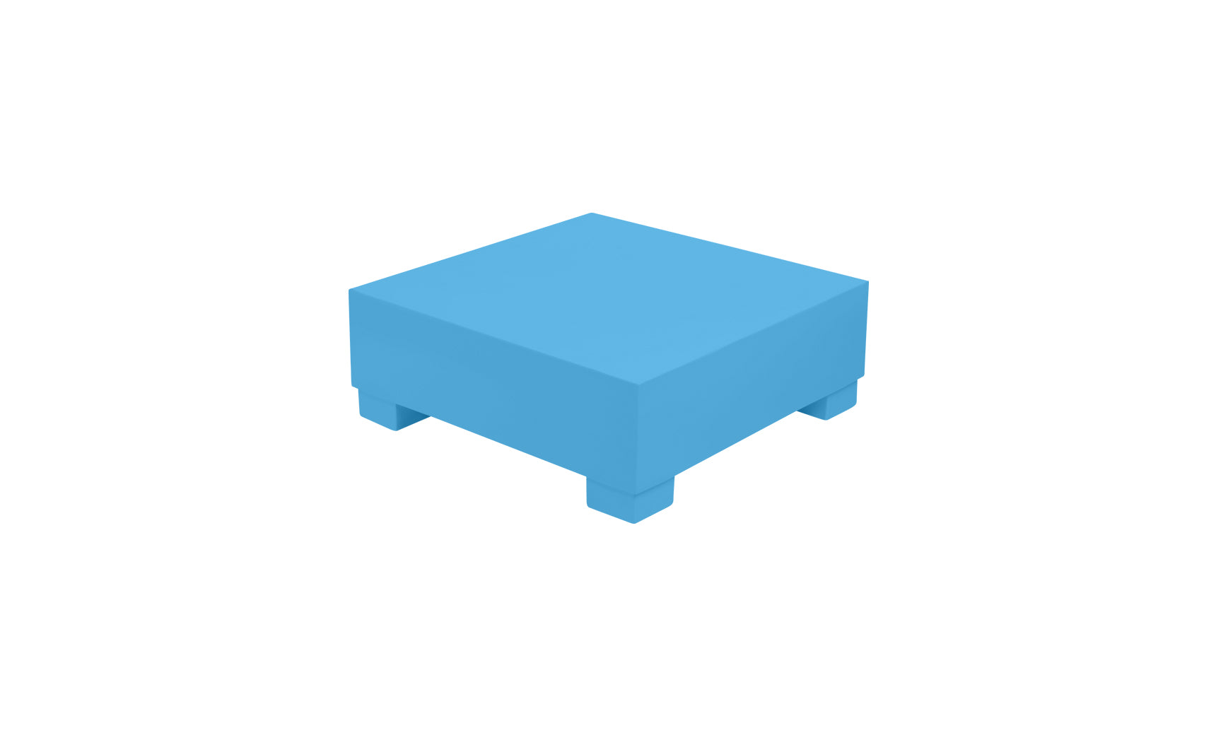 The Signature Coffee Table by Ledge Lounger, part of the Signature Collection, is a blue square platform on four short legs against a plain white background.