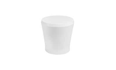 The Ledge Loungers Affinity Side Table, featuring a sleek white cylindrical design, stands centered against a plain white background, perfectly embodying modern elegance.