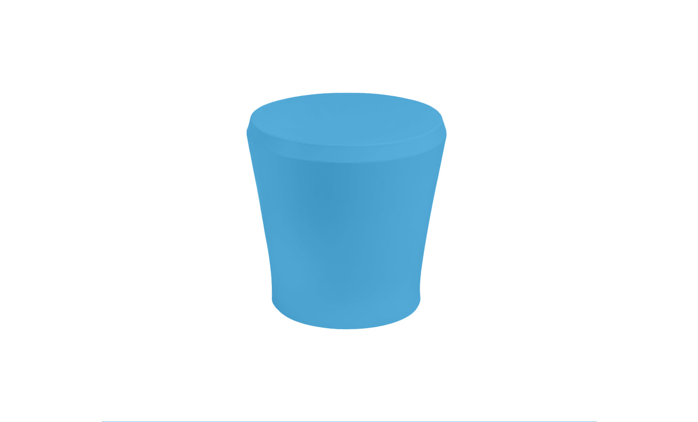 Against a plain white backdrop, the Ledge Lounger Affinity Side Table, a chic blue cylindrical stool with a smooth tapering design, is ideal for outdoor spaces and versatile enough for in-pool use.