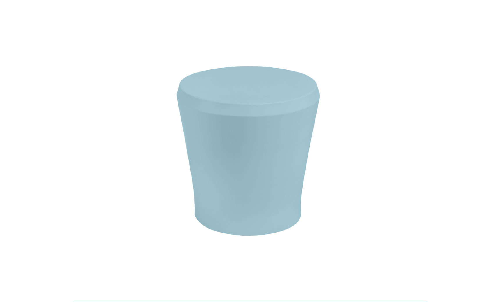 The Affinity Side Table by Ledge Lounger is a light blue, cylindrical piece with a slightly rounded top, ideal as an outdoor accessory and displayed against a white background.
