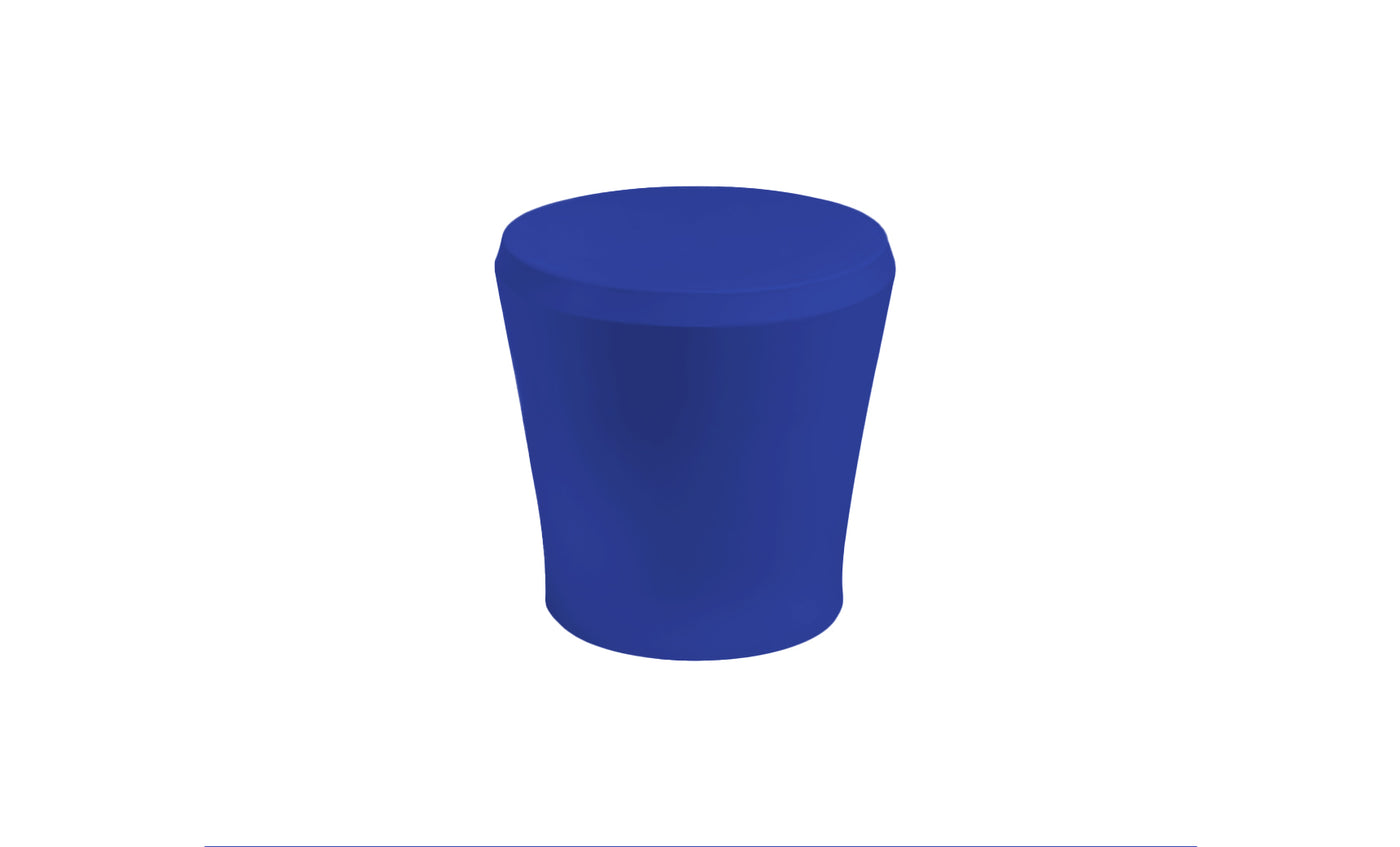 A sleek, solid blue cylindrical ottoman with a slight taper, resembling the Affinity Side Table by Ledge Lounger, set against a plain white background.