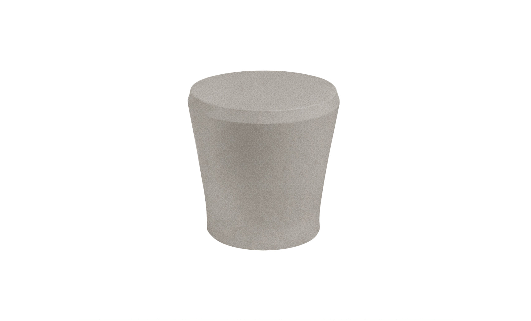 The Affinity Side Table by Ledge Lounger is a cylindrical, light gray stool with a slightly tapered base, set against a white background. Ideal for outdoor use, its minimalist design and clean lines add versatile style to any space.