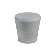 The Affinity Side Table by Ledge Lounger, with its cylindrical gray design and slightly tapered shape, serves as a chic outdoor accessory against a white background.