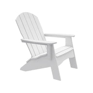 The Legacy Adirondack by Ledge Lounger is a white chair with a slatted backrest and wide armrests, ideal for patio gatherings. Its classic design in wood or similar material stands out against a plain white background.