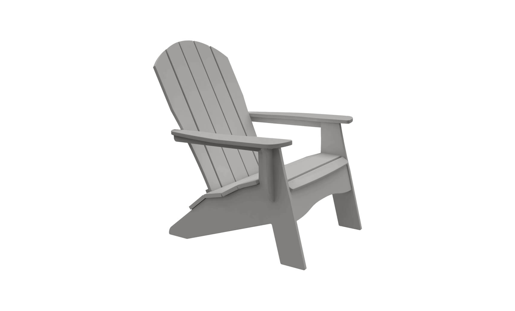 The Legacy Adirondack by Ledge Lounger, shown on a plain white background in gray, features a slatted backrest and wide armrests. Ideal for patio gatherings, it offers a slightly reclined seat and simple, classic design.