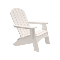From the front left, the Legacy Adirondack chair by Ledge Lounger, with its slatted back and wide armrests, epitomizes outdoor furniture. Ideal for patio gatherings, it stands elegantly against a plain white background.