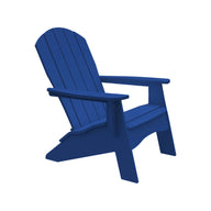 The Legacy Adirondack by Ledge Lounger is a blue chair featuring a slatted backrest and wide armrests, ideal for patio gatherings, set on a white background.