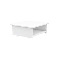 Introducing the Echo Side Table by Ledge Lounger, a must-have with its minimalistic design. This modern piece features a white wooden square top and an open shelf, ideal for any space. Displayed on a crisp white background to enhance its sleek elegance.