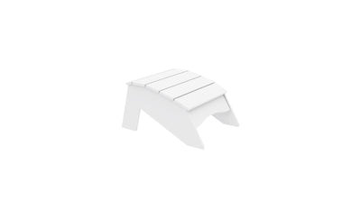 The Ledge Lounger Legacy Adirondack Ottoman features a slatted design on a plain white background. Perfect for outdoor relaxation, its angled legs and slightly curved top provide added comfort and style.