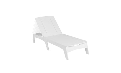 The Mainstay Chaise by Ledge Lounger is an adjustable outdoor piece with a slatted backrest and multiple reclining positions, perfect for relaxation.