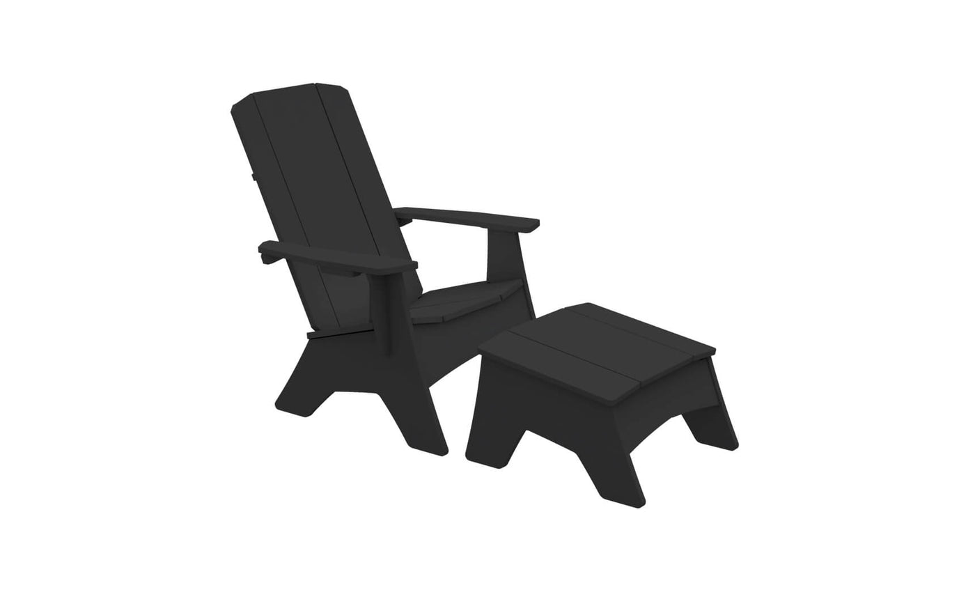 Experience ultimate relaxation with the Mainstay Adirondack Ottoman by Ledge Lounger. This sleek black chair features an angled backrest and wide armrests, turning any outdoor patio into a stylish haven.