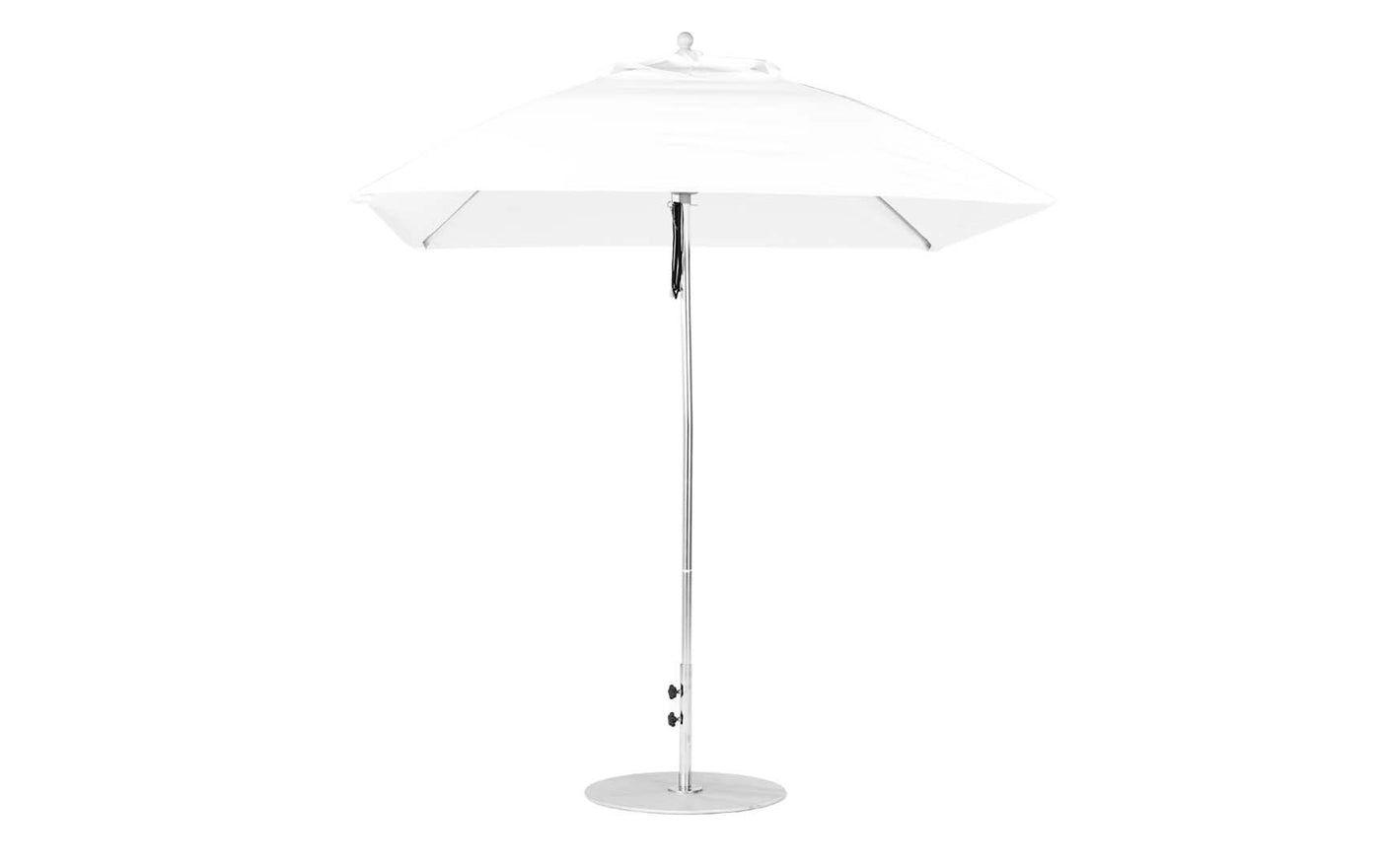 The Ledge Lounger Essential Fiberglass Umbrella - 7.5 Square Pulley features a white square canopy with curved edges, a silver metal pole, and marine-grade fabric for sun protection. It includes a crank mechanism for easy opening, ideal for in-pool and on-deck use.