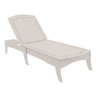 The Ledge Lounger Legacy Chaise in beige features a reclining backrest, clean lines, and raised legs, making it perfect for sunbathing or relaxing in any garden or patio setting.