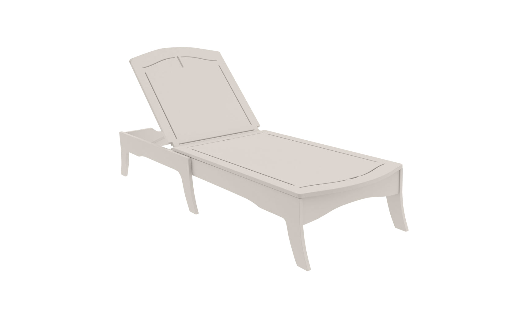 The Ledge Lounger Legacy Chaise in beige features a reclining backrest, clean lines, and raised legs, making it perfect for sunbathing or relaxing in any garden or patio setting.