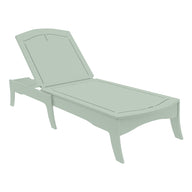 The Legacy Chaise by Ledge Lounger is a light green adjustable lounge chair with a raised backrest and clean lines. Ideal for outdoor spaces, it features four sturdy legs and is stylishly depicted in a minimalist graphic against a white background.