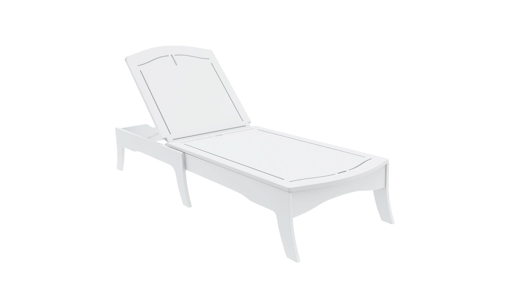 The Ledge Loungers Legacy Chaise is a white slatted outdoor lounge with elegant frame curves, providing multiple reclining positions for enhanced comfort and back support.