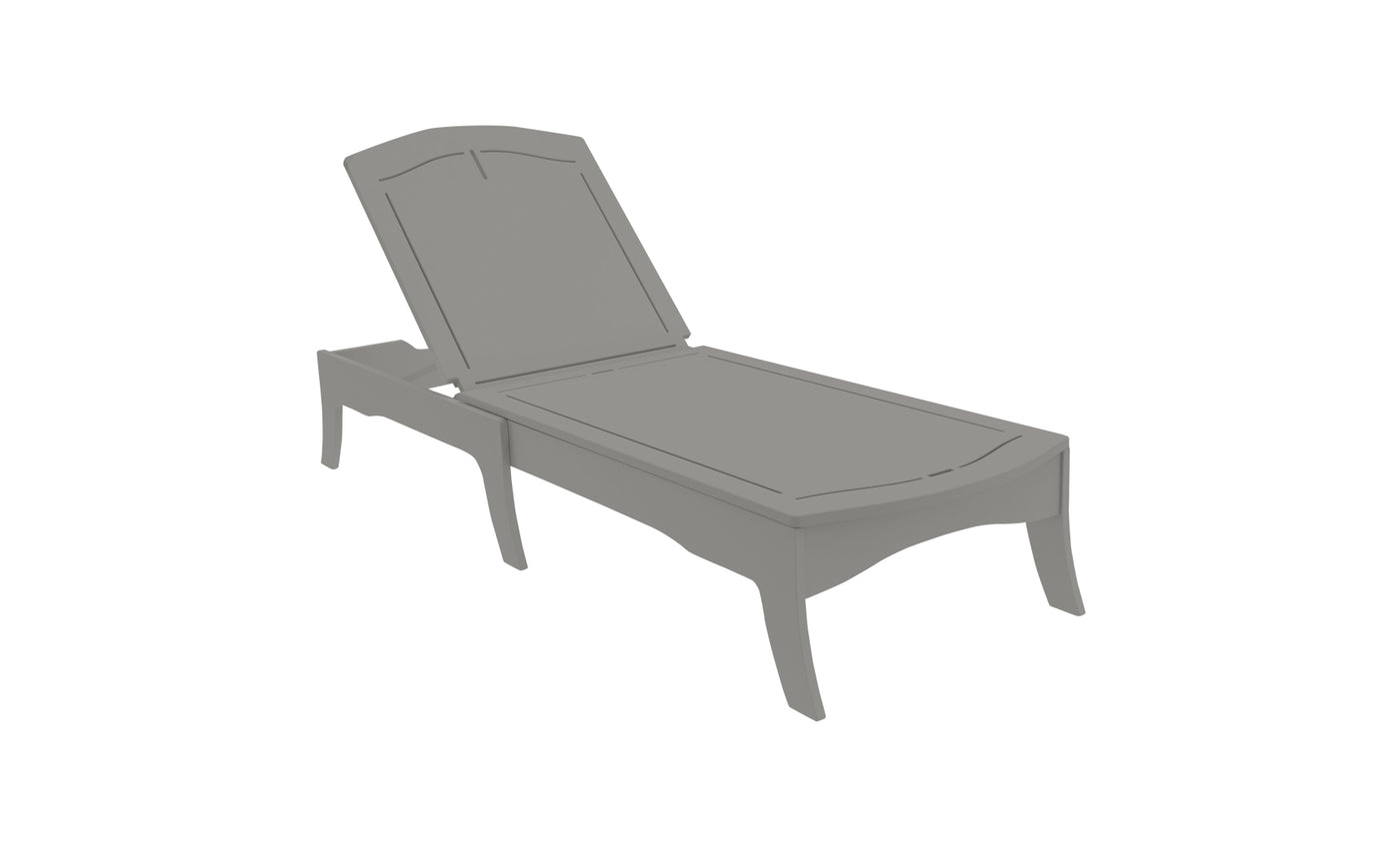 The Legacy Chaise by Ledge Lounger is a gray outdoor lounge chair with an adjustable backrest, featuring multiple reclining positions. Its minimalistic and sleek design enhances any outdoor space.