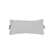 The Signature Headrest Pillow by Ledge Lounger is a light gray, rectangular memory foam pillow featuring an intricate swirling pattern. It has soft texture, side handles for easy carrying, and customizable options to enhance your in-pool relaxation.
