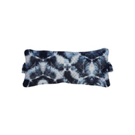 The Signature Headrest Pillow by Ledge Lounger features a rectangular design with dark navy and light blue abstract tie-dye on a white background, ideal for pool relaxation with customizable options to match your style.