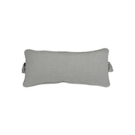 The Signature Headrest Pillow by Ledge Lounger is a rectangular lumbar pillow with gray small polka dots, slightly curved edges, and two side straps. Its perfect as a headrest and customizable for personalization. The plain white background enhances its chic design.