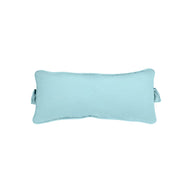 The Signature Headrest Pillow by Ledge Lounger is rectangular and light blue, featuring matching ties on each side, set against a plain white background.