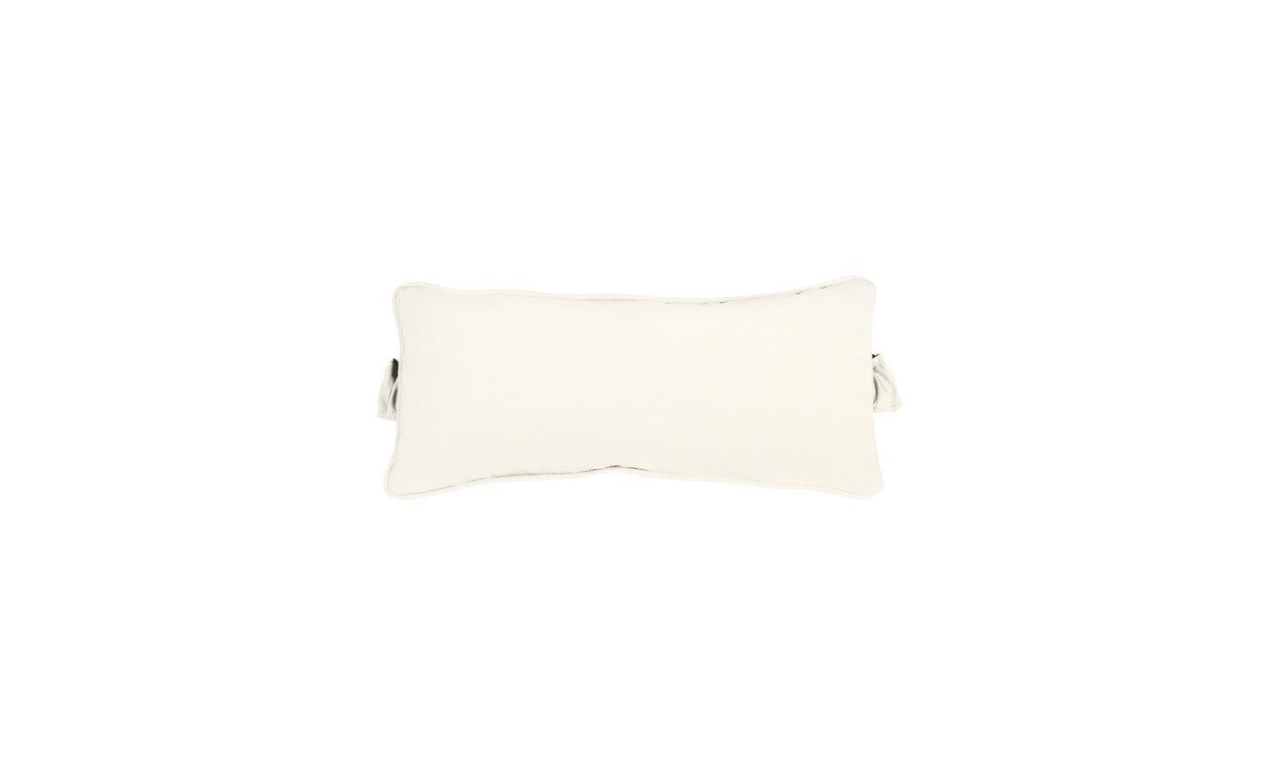 The Signature Headrest Pillow by Ledge Lounger features a cream color with edge piping, set against a white background. It offers customizable options ideal for in-pool relaxation.