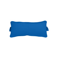 The Ledge Lounger Signature Headrest Pillow, featuring a blue rectangular design with slightly curved edges, rests against a white background, ideal for pool relaxation.