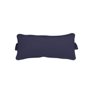 The Signature Headrest Pillow by Ledge Lounger, a dark blue rectangular lumbar support cushion with curved edges, offers comfort and elegance against a white background.
