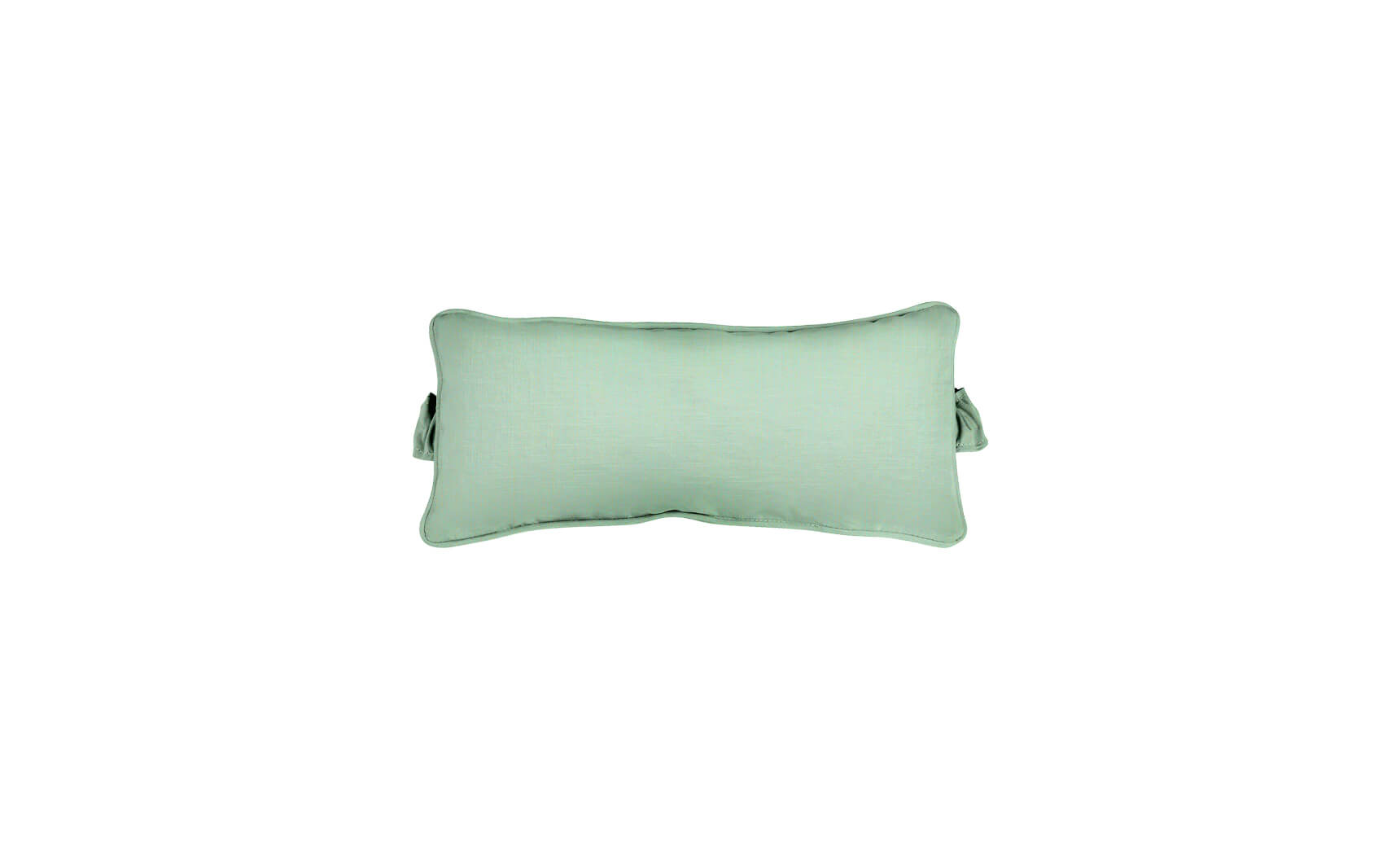 The Signature Headrest Pillow by Ledge Lounger is a rectangular, light green cushion with a smooth texture and simple design. It features two short straps on each side for customizable in-pool relaxation.