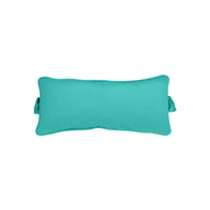The Signature Headrest Pillow by Ledge Lounger, seen against a white background, boasts a rectangular turquoise design. Its smooth texture and subtle piping enhance its plumpness and support, making it ideal for in-pool relaxation.