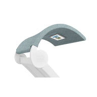 Introducing Ledge Loungers Signature Chaise Shade, a modern outdoor lounge chair with an adjustable turquoise sunshade. It features a white frame, integrated cup holder, and media viewing window under the canopy for seamless digital interactions.