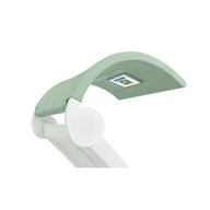 Introducing the Signature Chaise Shade by Ledge Lounger, a modern pool lounge chair with an adjustable light green canopy featuring a small rectangular display, and a sleek white frame with a subtle logo near the armrest for a sophisticated design.