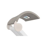 The Ledge Lounger Signature Chaise Shade is a modern, gray canopy with a solar panel and curved, fabric-covered shade supported by a white base. Its perfect for pools or beaches, offering stylish and functional cover for your Signature Chaise with its minimalist design.