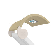 Experience the Ledge Lounger Signature Chaise Shade, a modern pool lounger with an integrated arched shade, fabric cover, media viewing window, and a sleek white frame for comfort and elegance.