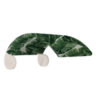 The Signature Chair Shade sunglasses by Ledge Lounger boast frames with green tropical leaf patterns and clear lenses, ideal for relaxing on your Signature Chair lounger. The temples also have matching leaf designs, set against a white background.