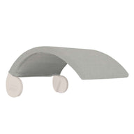 A heather gray cap with a curved brim and white circles mirrors the modern look of Ledge Loungers Signature Chair Shade. Its versatile design suits any setting, akin to relaxing on a pool tanning ledge with a simple white backdrop.