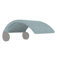 The Ledge Loungers Signature Chair Shade, with textured fabric in muted teal, features two curved components on circular bases. It resembles a minimalist sculpture, perfect as modern furniture for an in-pool tanning ledge.