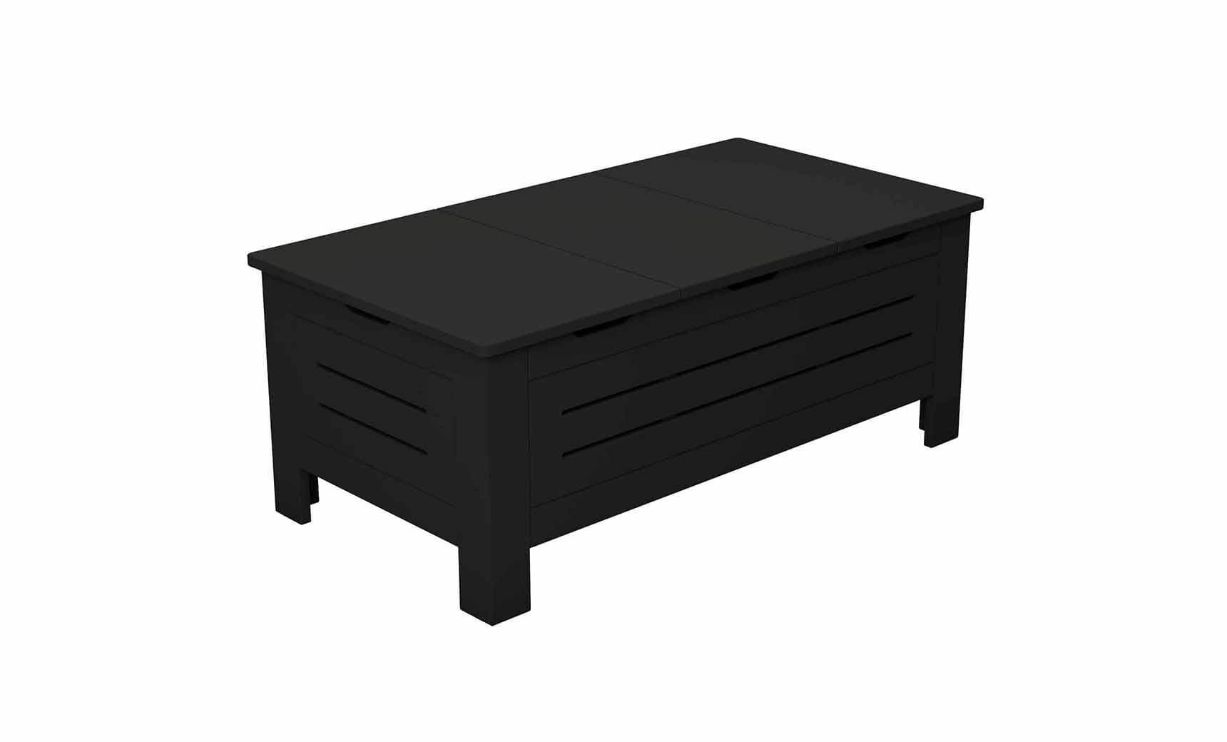 The Ledge Lounger Mainstay Storage Coffee Table features a rectangular design with slatted sides and front, plus a chic flat top, making it perfect for any outdoor living space.
