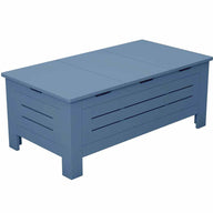 The Mainstay Storage Coffee Table by Ledge Lounger is ideal for outdoor spaces, featuring a slatted design with ample storage. Its simple rectangular shape and robust legs make it a versatile addition to any area.