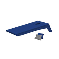 The Ledge Lounger Cornhole set features a sleek blue portable board with one hole on the raised end, paired with gray and blue bean bags. Positioned against a plain white background, its ready for an exciting Bean Bag Toss game.