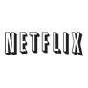 Netflix logo in bold capital letters with a 3D shadow effect, black text on a white background.