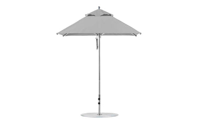 The Premier Aluminum Umbrella by Ledge Lounger is a 6.5 square, grey outdoor patio umbrella with a modern design. Crafted from marine-grade fabrics, it features a collapsible canopy and straight central pole for wind resistance, offering both durability and style.