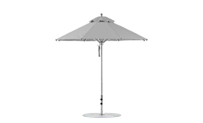 The Ledge Lounger Premier Aluminum Umbrella - 7.5 Octagon Pulley features a gray, octagonal fabric canopy, sturdy central metal pole with round base, and wind-resistant marine-grade fabrics—perfect for patio or garden shade.