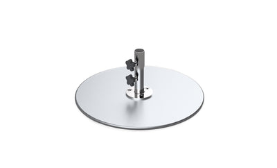 The Ledge Lounger Galvanized Steel Stack Umbrella Base features a central vertical cylindrical rod with two star-shaped knobs for easy adjustment. Crafted from galvanized steel, its compatible with center pole umbrellas and boasts a smooth, reflective surface for added elegance.