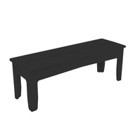 The Mainstay Dining Bench by Ledge Lounger is a black wooden piece with four sturdy legs, elegantly displayed against a plain white background, embodying timeless outdoor dining charm.