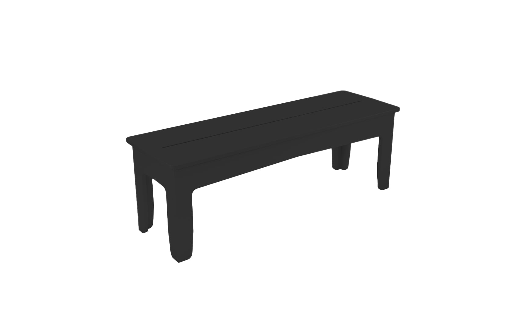 The Mainstay Dining Bench by Ledge Lounger is a black wooden piece with four sturdy legs, elegantly displayed against a plain white background, embodying timeless outdoor dining charm.