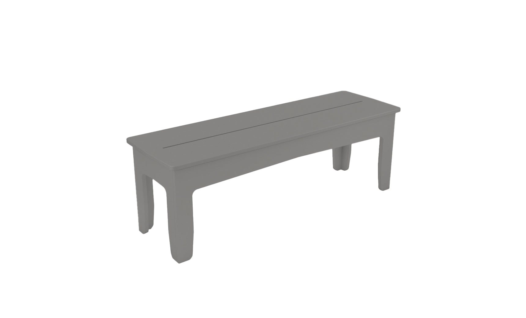The Ledge Lounger Mainstay Dining Bench features a simple gray rectangular design with four sturdy legs and a flat top, elegantly displayed against a crisp white background.